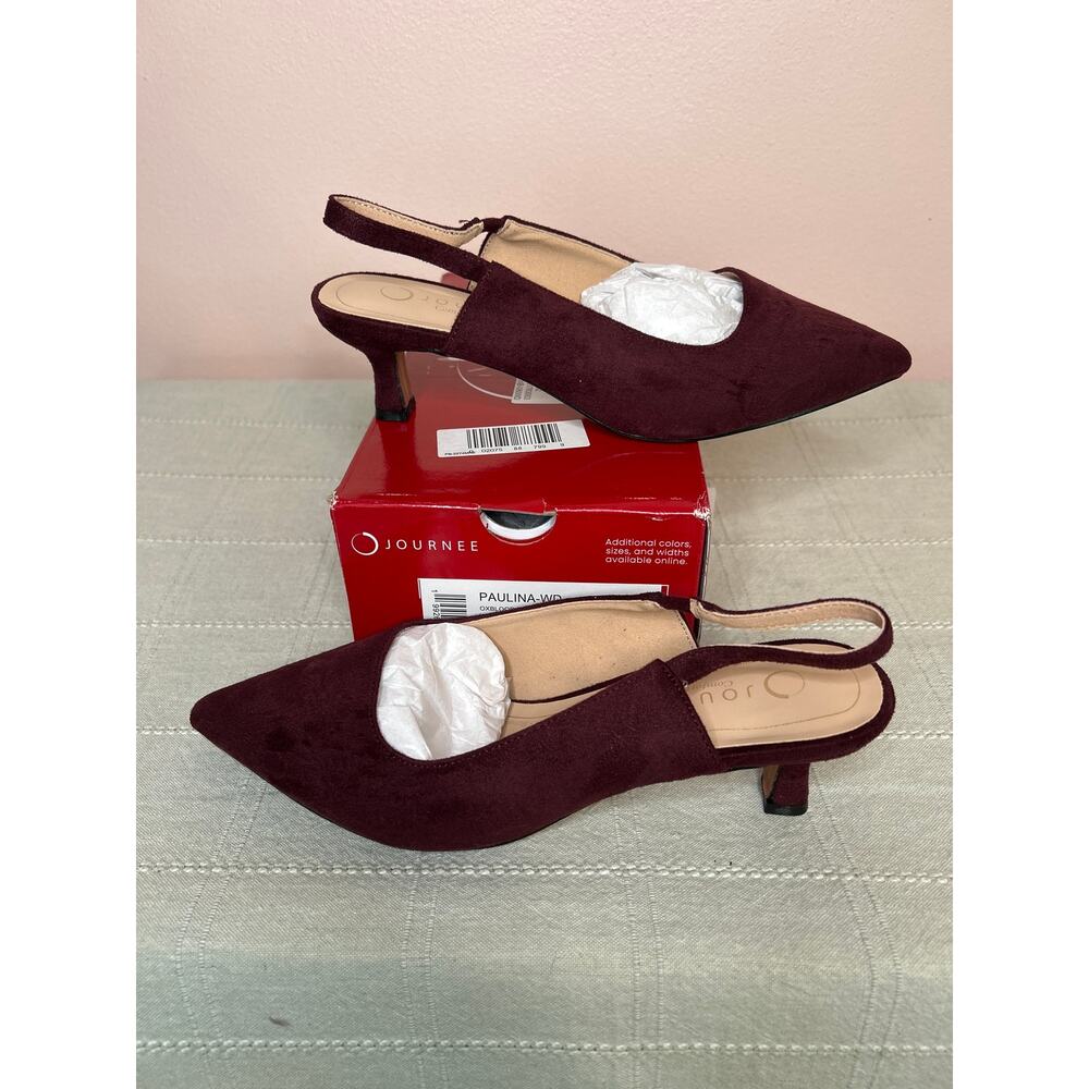 Journee Collection Paulina Women's Oxblood Patent Slingback Kitten Heel Sz 8 WD - Picture 6 of 16